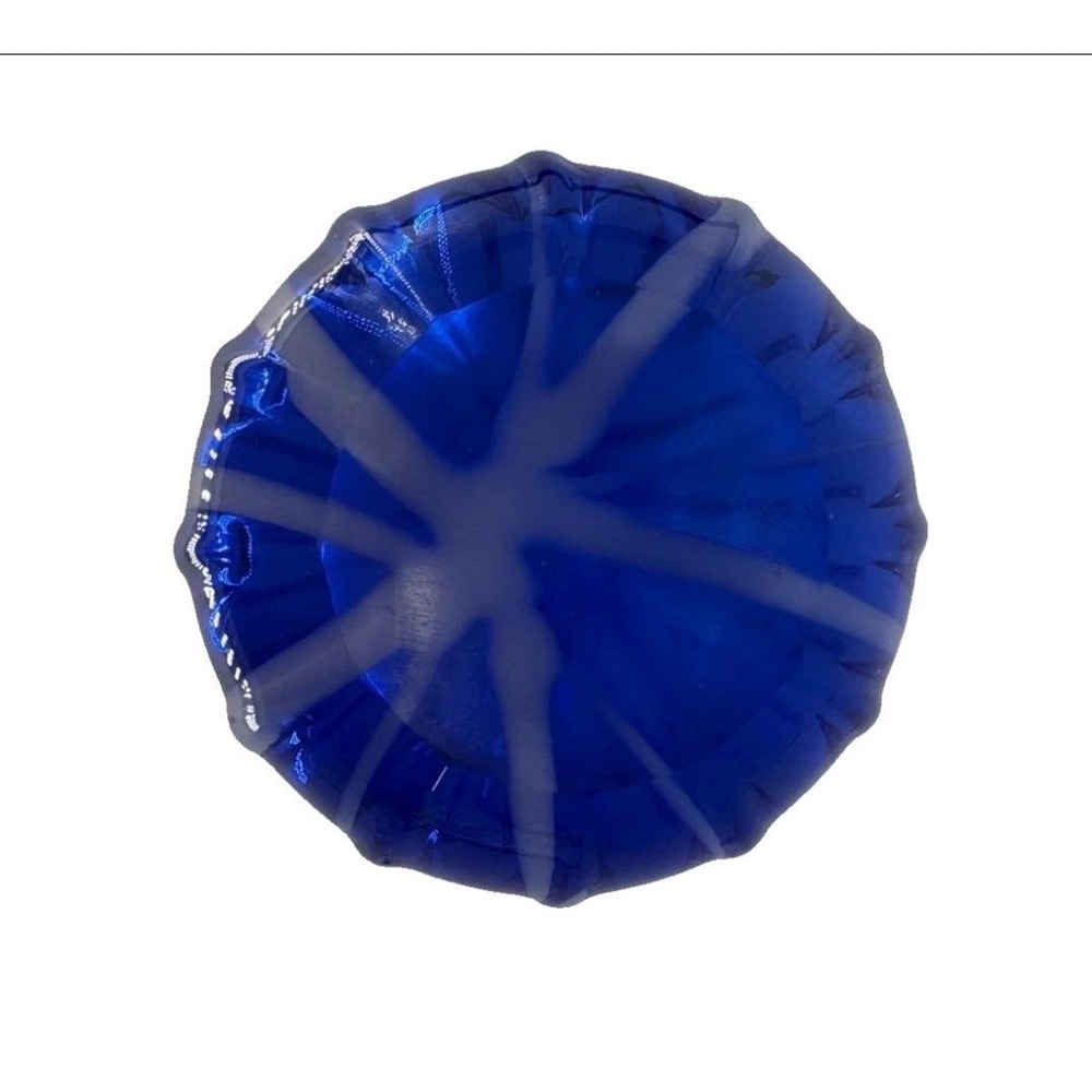 Vintage Cobalt Blue Bottle Vase Candle Holder Handblown Glass Italian Swirl 10" - Picture 5 of 7